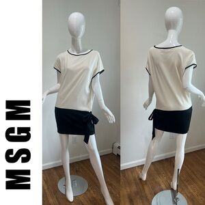 MSGM ITALY Drop Waist Bow Detail Color Block Dress